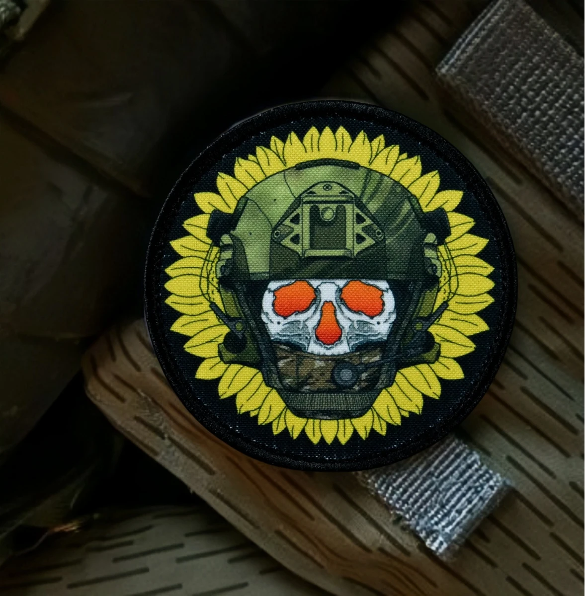 Parche de insignia de moral de girasol, parches tácticos de ejército para operaciones especiales, parches impresos de soldado esqueleto para ropa, pegatina para mochila - imagen 2