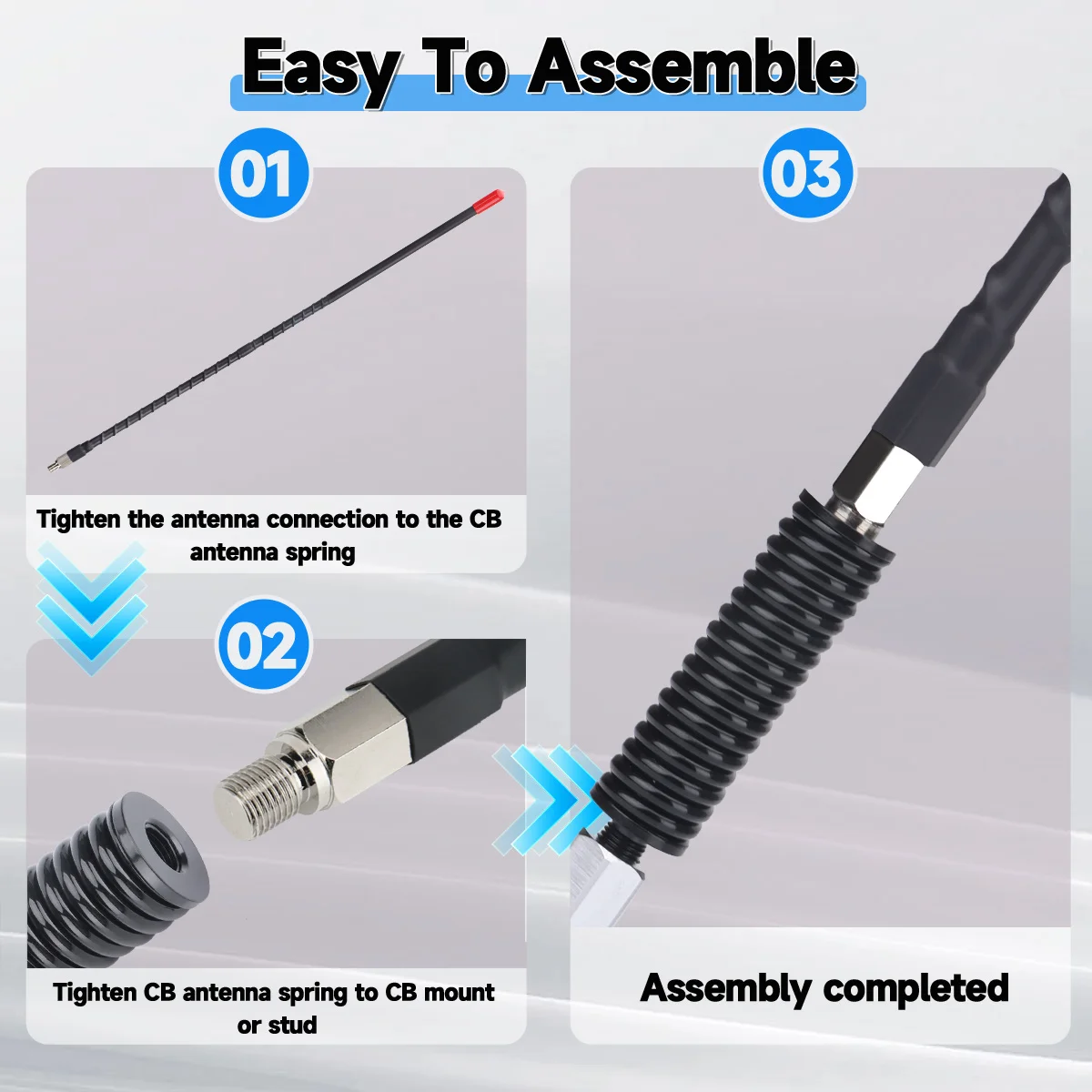 Resorte de antena CB, repuesto de acero inoxidable resistente para coche móvil, vehículo, camión, soporte de antena de Radio CB, compatible con rosca de 3/8 "-24 - imagen 5