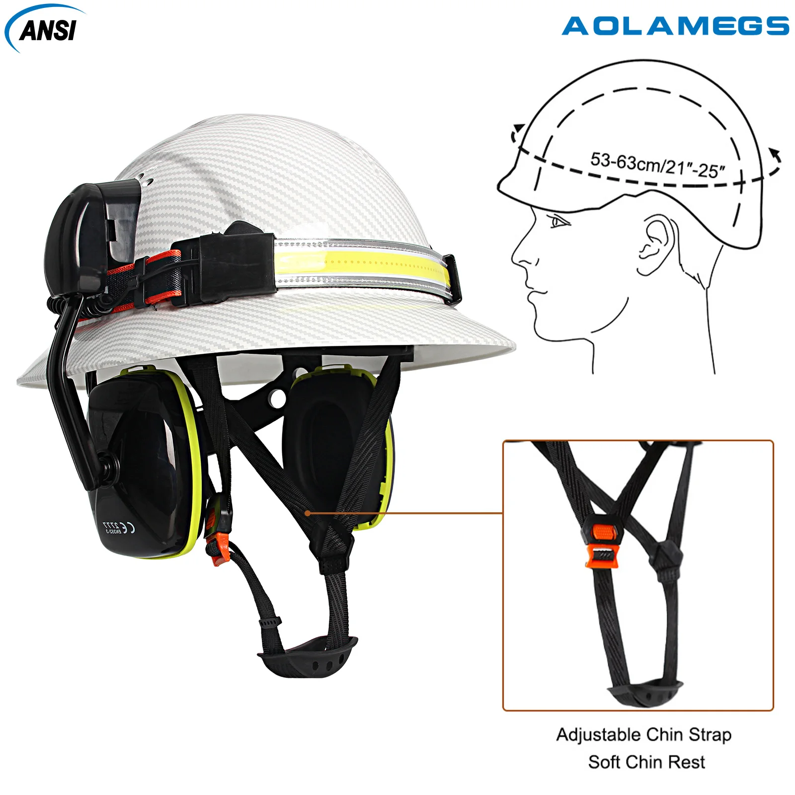 Casco de ala completa CE con orejeras, lámpara para la cabeza, cascos de seguridad anticolisión para construcción, gorra de rescate de trabajo ligera ANSI - imagen 5