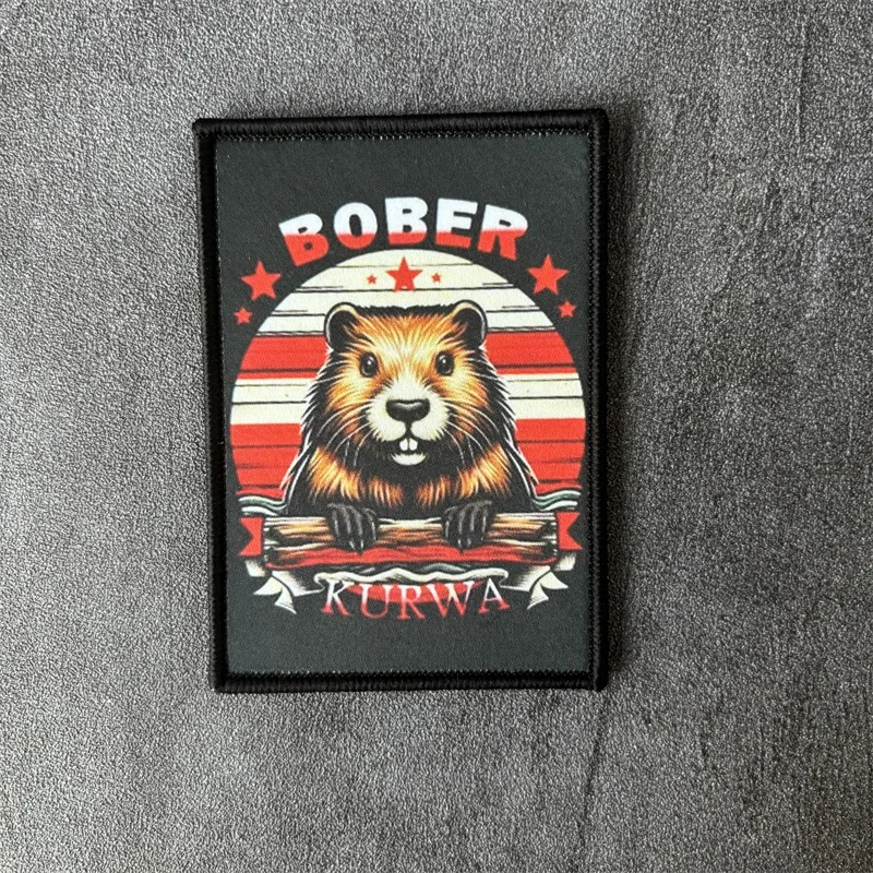 Parche táctico con estampado "BOBR KURWA", insignia de moral para ropa, parche de castor militar con gancho, pegatina para brazalete de mochila - imagen 4