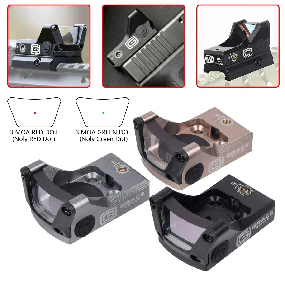 Mira réflex táctica Grace Optics M1 Red Dot para pistola G17 G19 con mira telescópica de caza con montaje 1913 - imagen 2