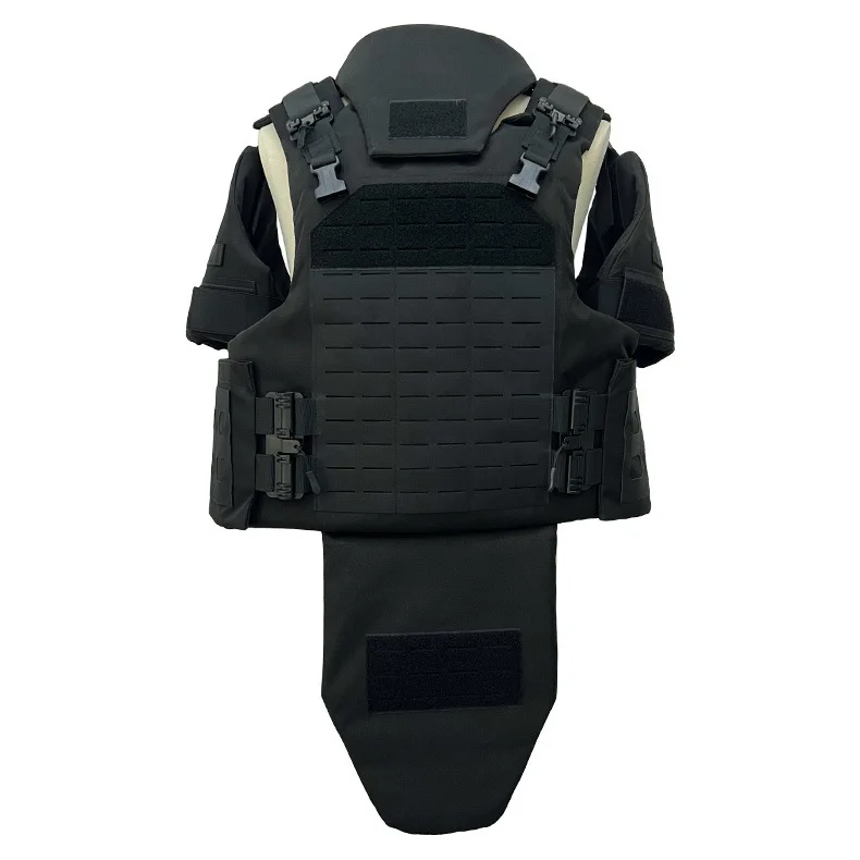 Chaleco antibalas negro de liberación rápida con protectores de cuello y hombros Protector de entrepierna (sin tablero de forro)