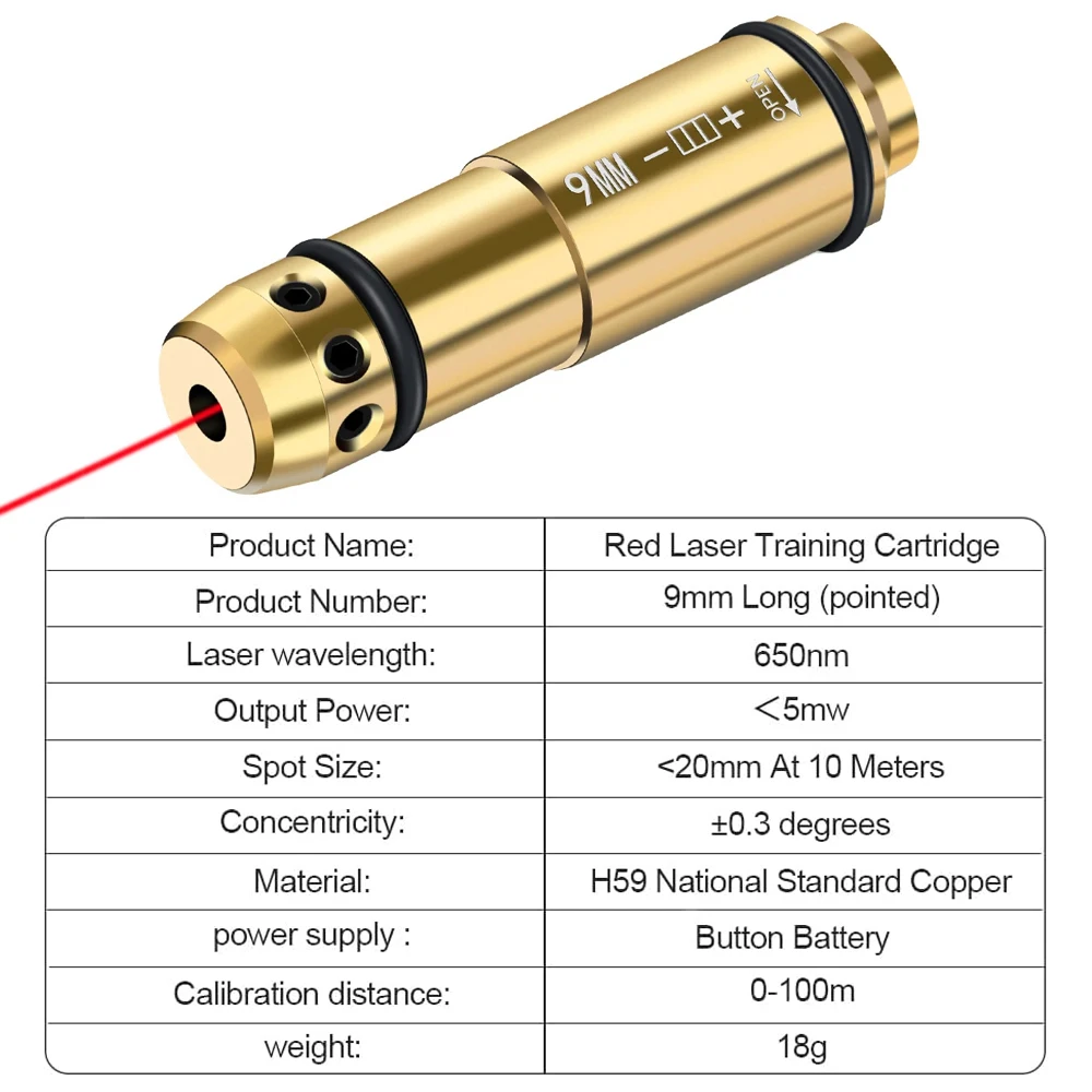 Bala de entrenamiento con láser de 9x19mm, Combo de mira con orificio láser 2 en 1, puntero láser para entrenamiento de fuego seco y puesta a cero de visión - imagen 3