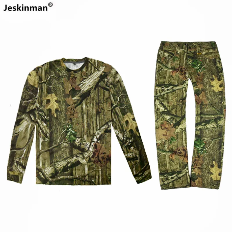 Traje de pesca de caza de camuflaje biónico de hojas verdes de verano 100% algodón transpirable protección solar camisa de manga larga pantalones completos - imagen 3