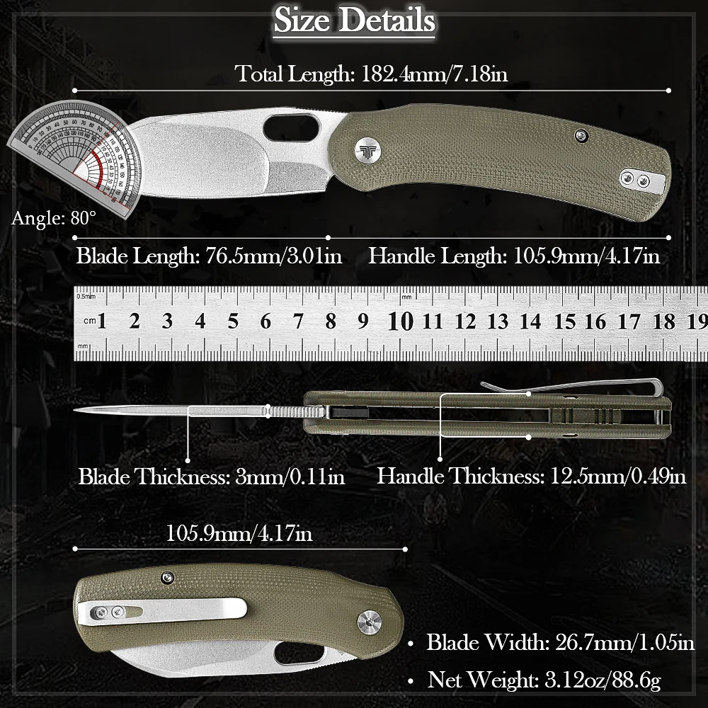 TRIVISA Lamb-03G cuchillo plegable EDC N690 G10 clip acampada - imagen 2
