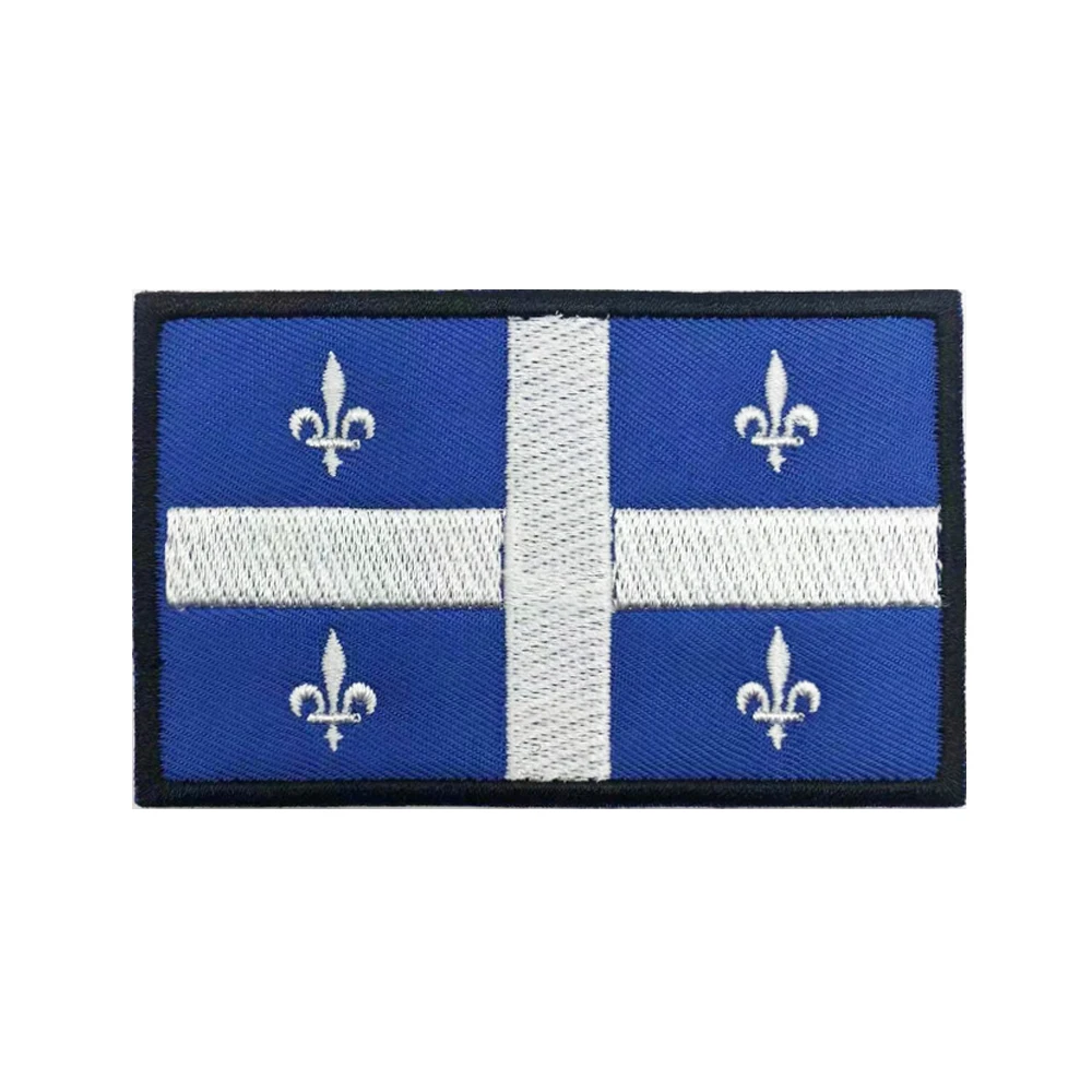 Parches de bandera de Fleurs lis Quebec, brazalete, parche bordado, gancho y bucle, insignia bordada con hierro, raya militar
