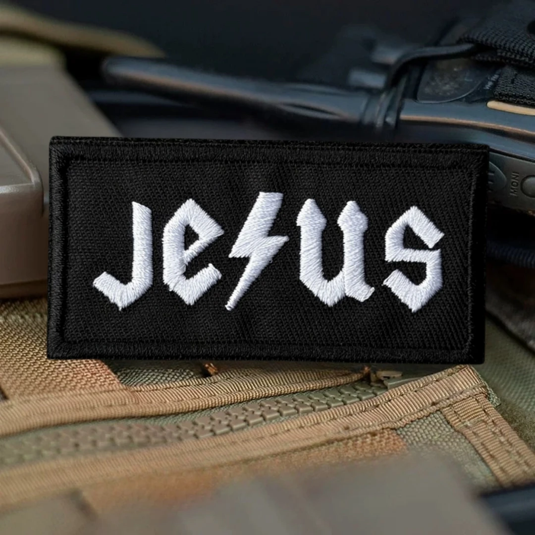 Parches bordados de Jesús para ropa, parche táctico de gancho y bucle de moral de Dios, brazalete del ejército militar, pegatina para mochila - imagen 4