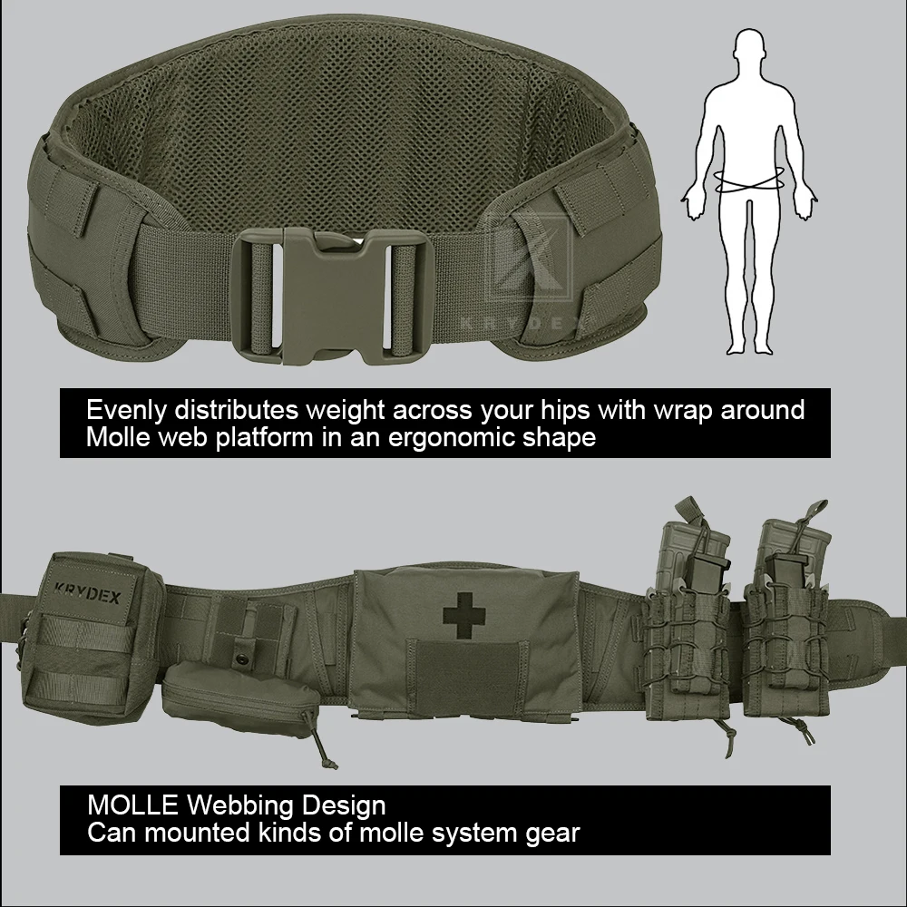 KRYDEX cinturón táctico suave ancho acolchado cinturón de batalla MOLLE de liberación rápida para disparar Airsoft caza multifunción - imagen 3