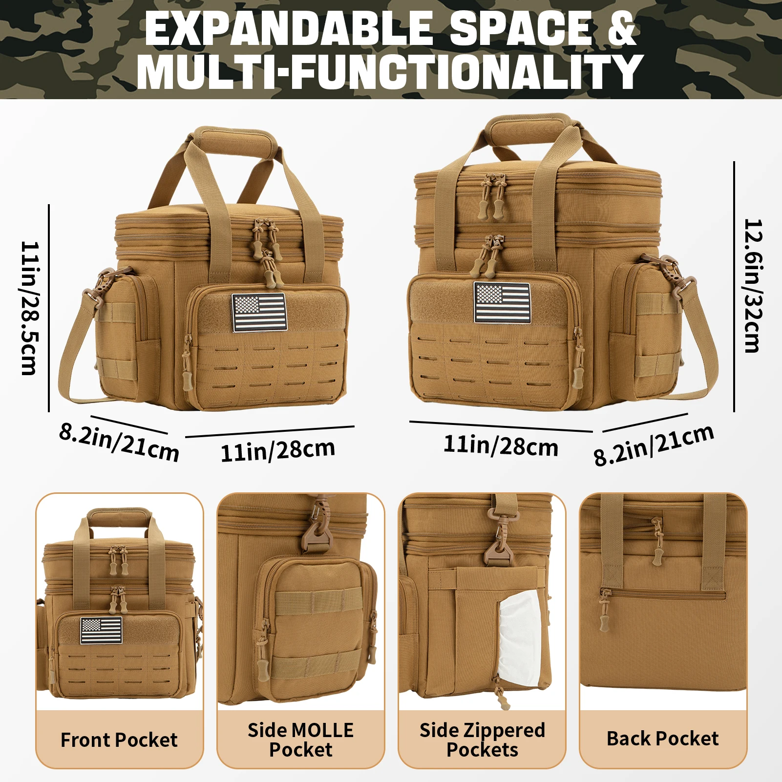 Bolsa térmica aislante de 18L, fiambrera táctica para hombres, trabajo expandible, Camping, pícnic al aire libre, bolsa térmica resistente a prueba de fugas - imagen 2