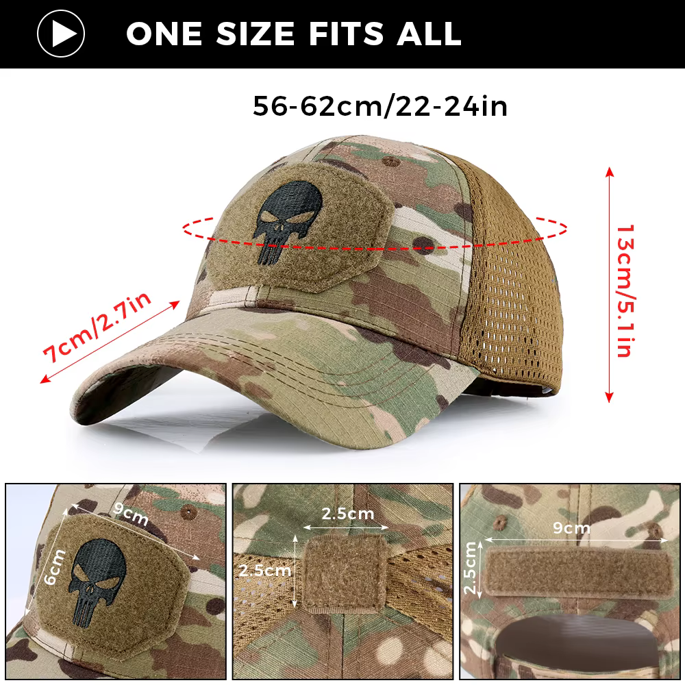 Gorra táctica camuflaje calavera – Malla transpirable ajustable - imagen 3