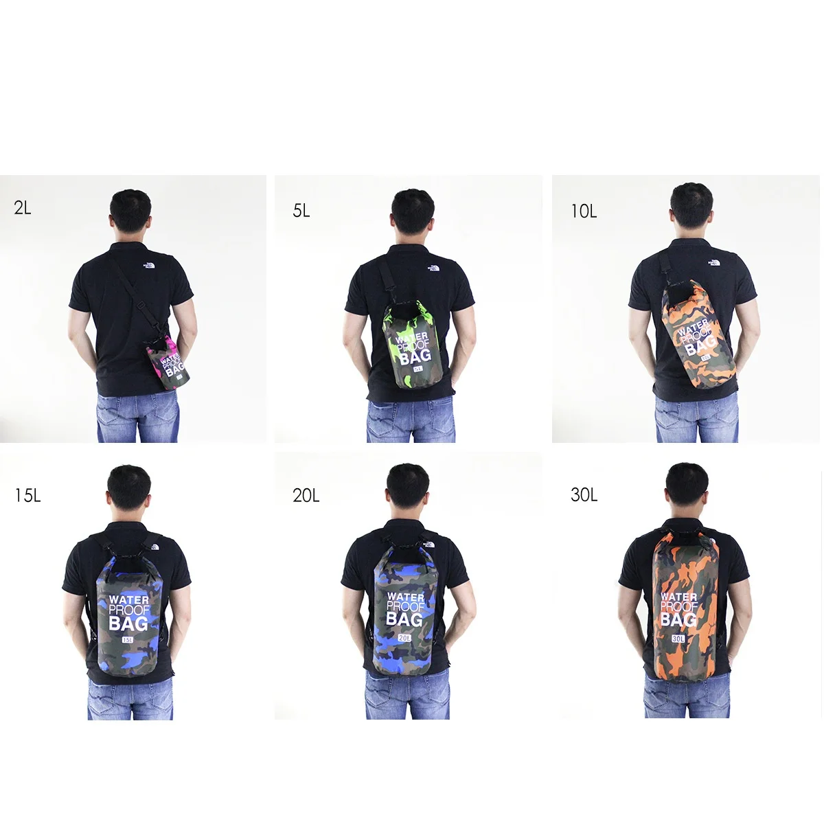 2L5L10L15L 20L 30L camuflaje al aire libre impermeable portátil Rafting buceo bolsa seca saco PVC bolsas de natación para senderismo en río - imagen 5