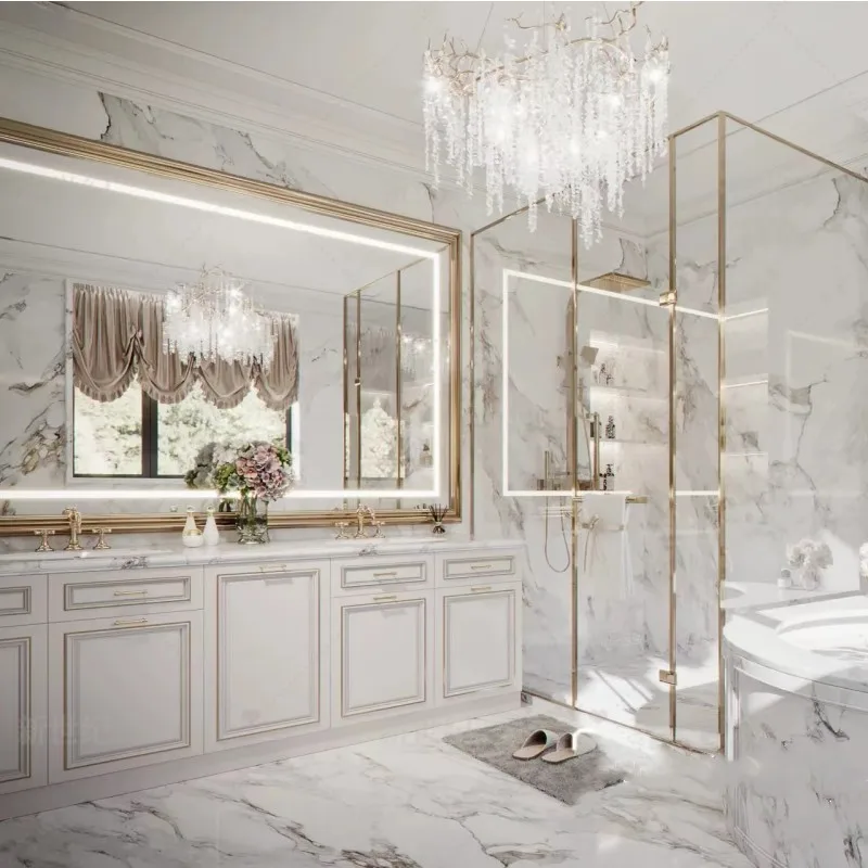 Armario de baño de estilo americano, combinación de madera maciza, lavabo de estilo francés, lavabo Doble - imagen 5