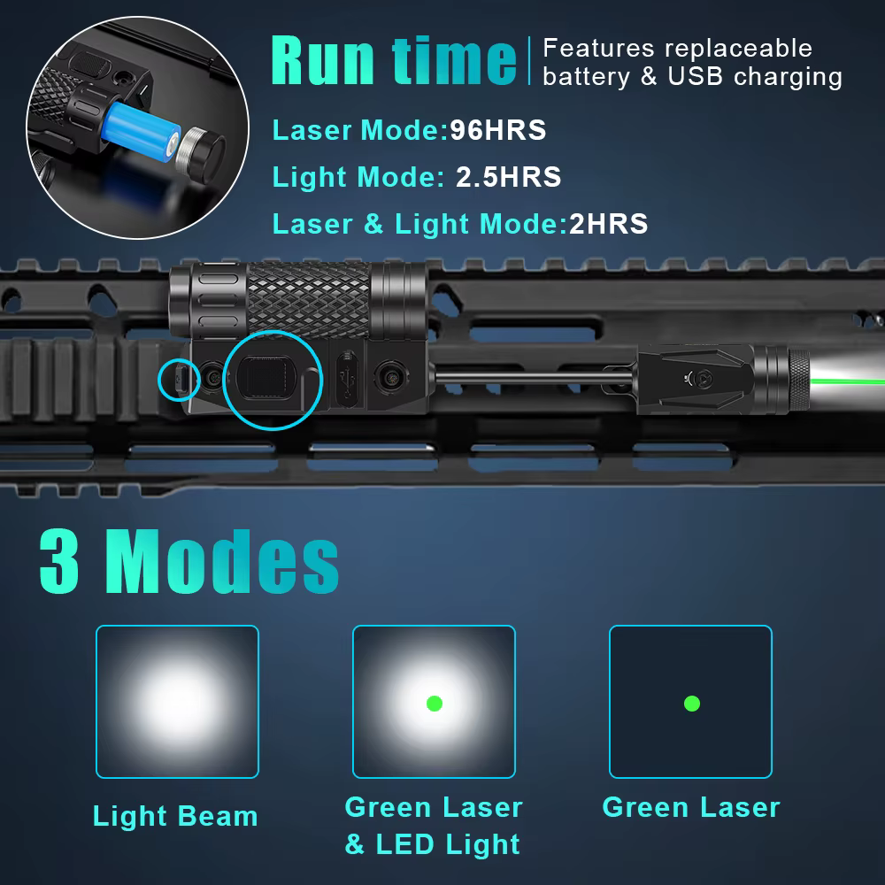 Linterna táctica para rifle con mira láser verde y Picatinny - imagen 5