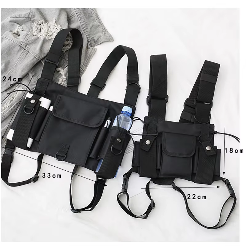 Bolsa de pecho táctica MOLLE negra – Riñonera militar ajustable mujer - imagen 2