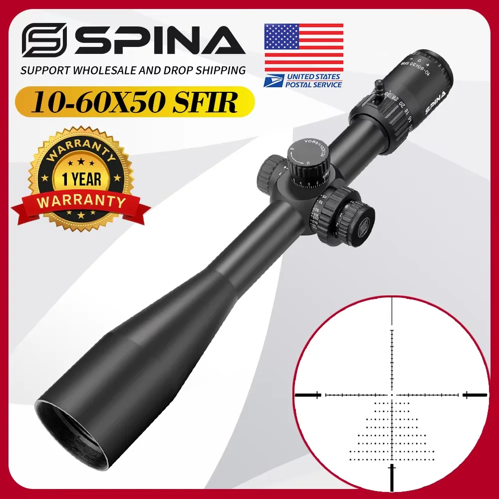 SPINA OPTICS-mira de Rifle HD 10-60x50 PCP/carabina, torretas de caza, bloqueo, reinicio, paralaje lateral, vista Adj, Fit.308.556, 7,62 etc