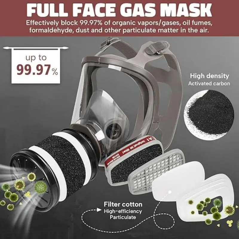 Mascarilla de gas con respirador de cara completa, recipiente de filtro de 40 mm para gases industriales, pulido químico, soldadura, pulverización, protección de seguridad - imagen 5
