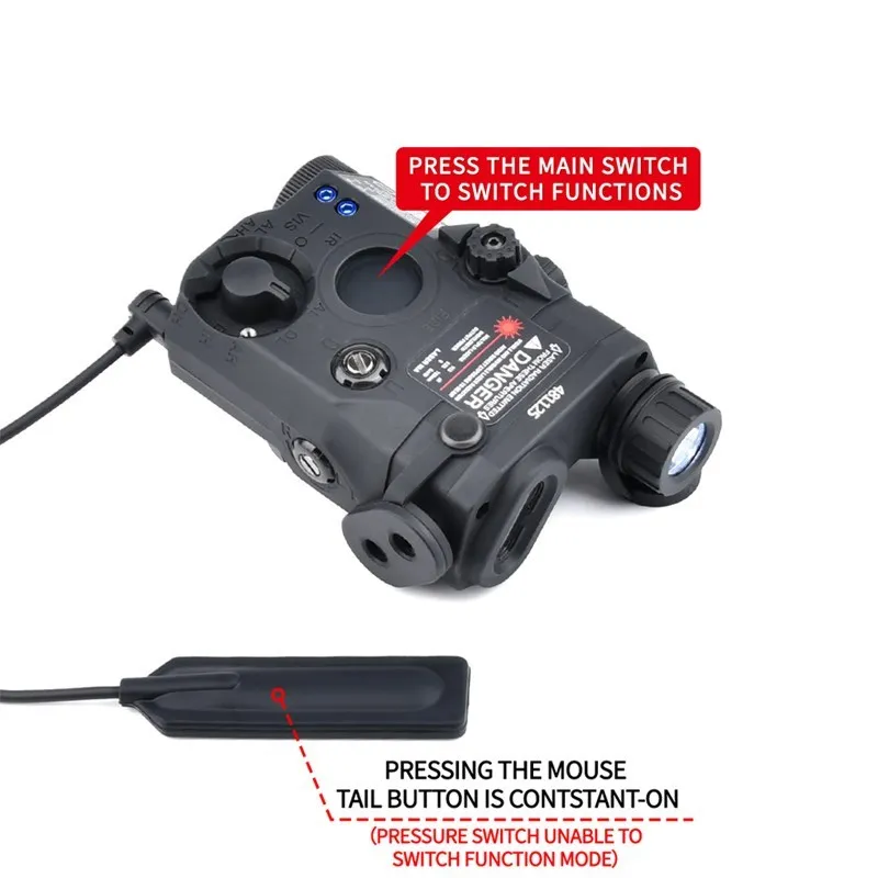 Conjunto de láser táctico PEQ LA5B rojo azul verde punto PLHv2 Scout luz PEQ15 caza blanco linterna LED UNAxon botón interruptor - imagen 4