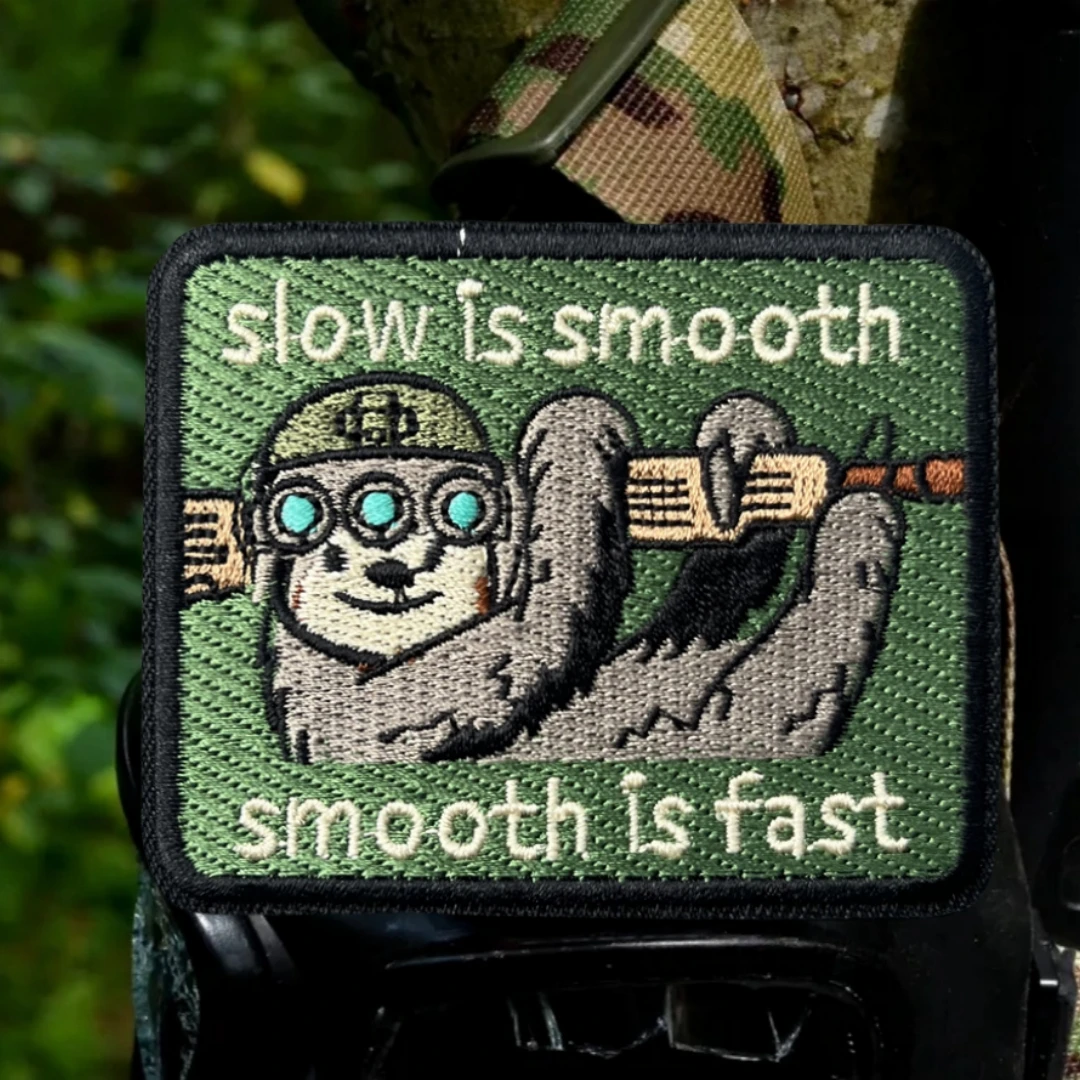 Lento es suave, suave es rápido, parche táctico de moral, parches militares bordados personalizados con gancho para ropa, pegatina para mochila - imagen 3
