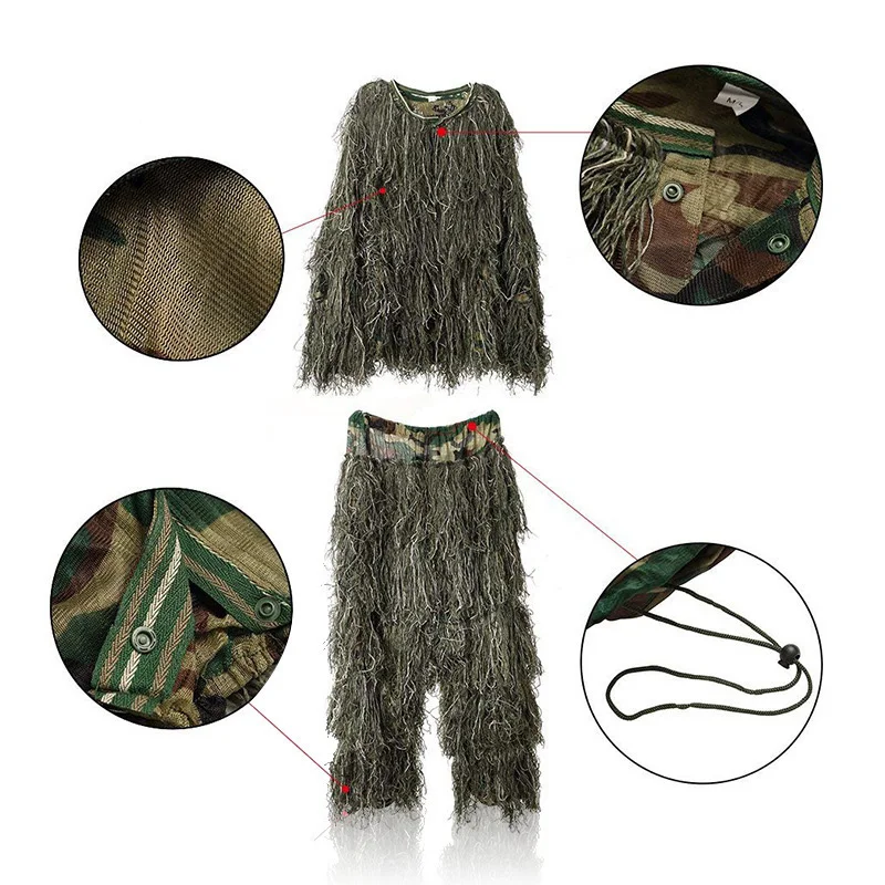 Traje táctico Ghillie para niños y adultos, cazador, caza, bosque, ropa de camuflaje de hoja biónica 3D, uniforme de disfraz, conjunto de trajes de camuflaje Cs - imagen 2