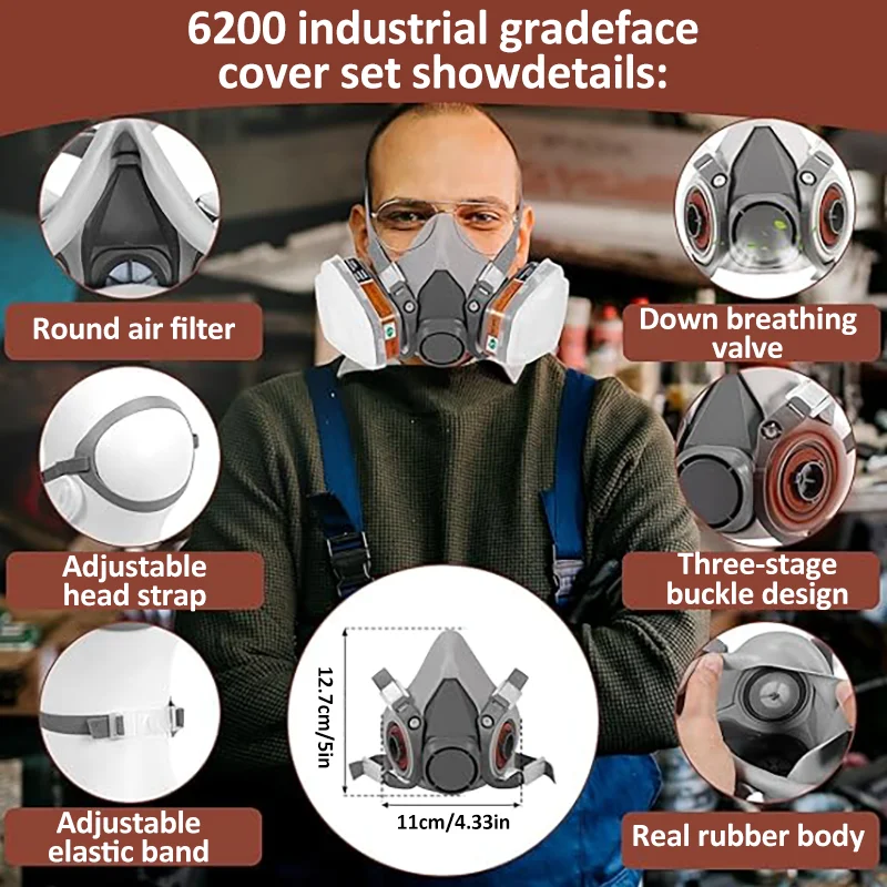 Respirador de gas y polvo 6200 con gafas antivaho para vapor orgánico, pintura en aerosol química y protección de pulido de resina epoxi - imagen 5