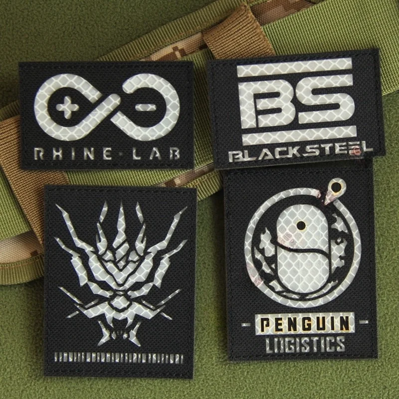 Arknights-Parche táctico reflectante IR, insignia de moral de tecnología Rheinland, BS, brazalete, parches de gancho y bucle, aplique de mochila para ropa