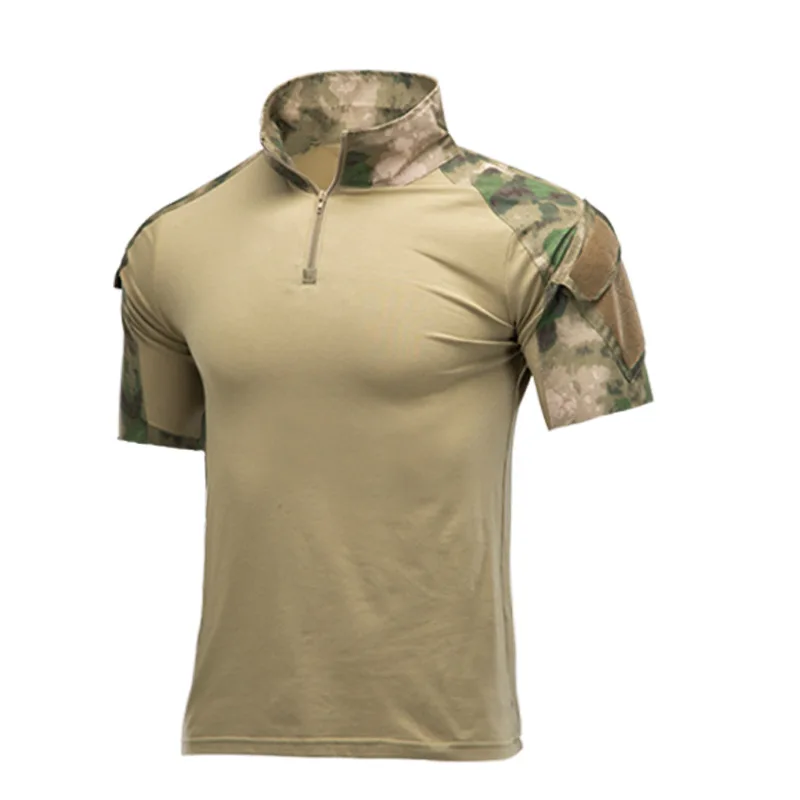 Camisa de manga corta de combate para hombre al aire libre, camisas tácticas de algodón Ripstop con cremallera 1/4, camiseta de camuflaje del ejército de verano, ropa para hombre - imagen 5