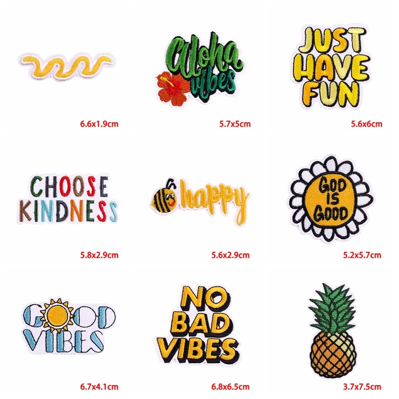 Parches bordados con letras de dibujos animados para ropa, insignia de flor de sol, apliques para planchar, DIY, 10 piezas - imagen 2