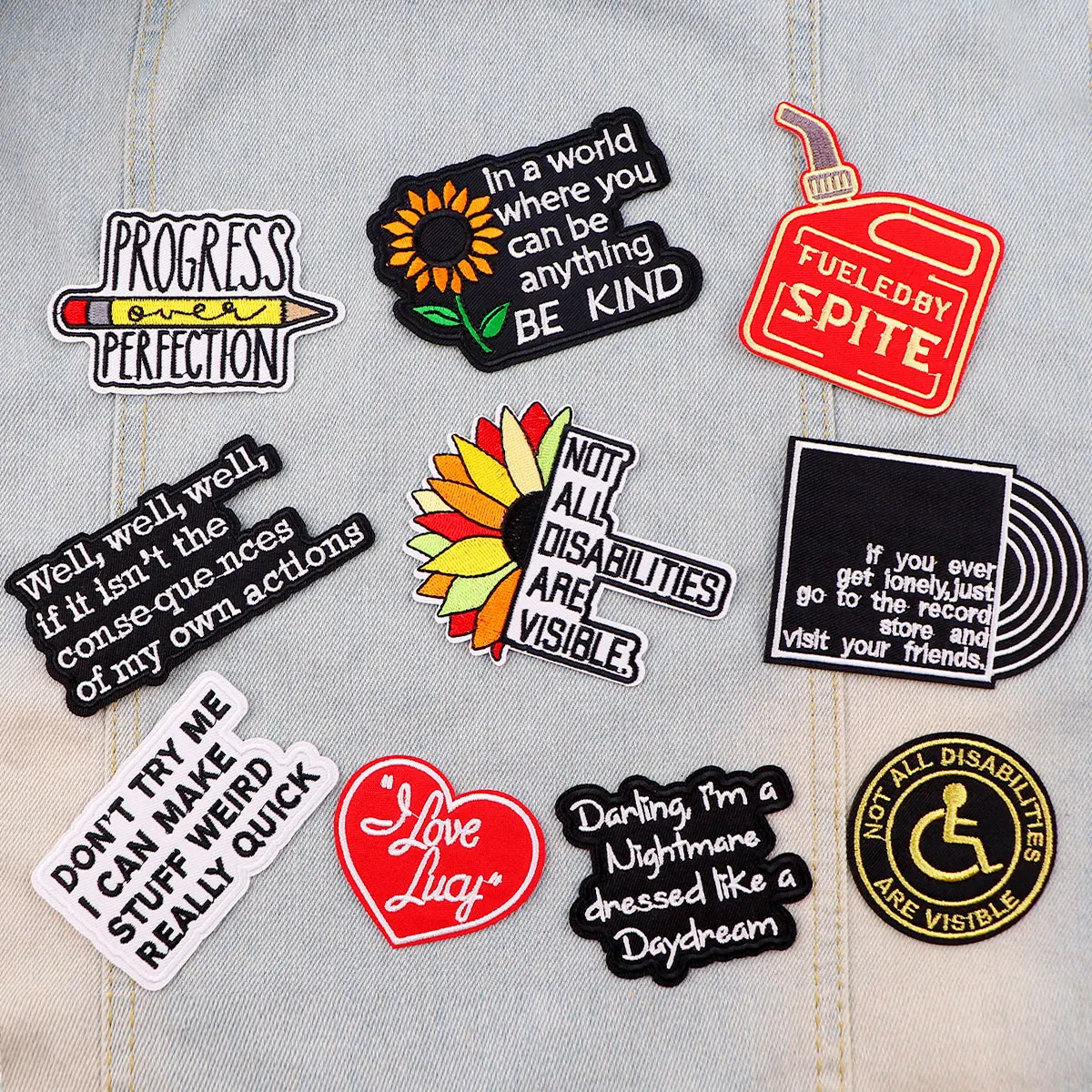 Parche con frase motivacional, parches bordados de girasol para planchar en ropa, apliques DIY para chaquetas, insignias