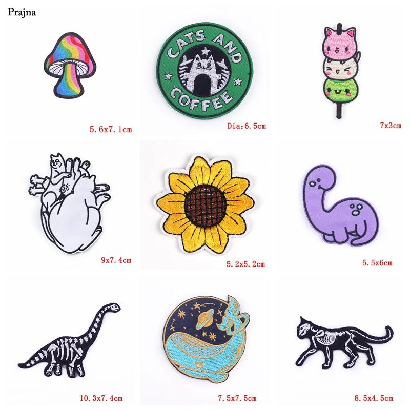 Parche bordado de gato Hippie, dibujos animados, Animal, Calavera, parches termoadhesivos para planchar en la ropa, 10 unids/lote - imagen 3