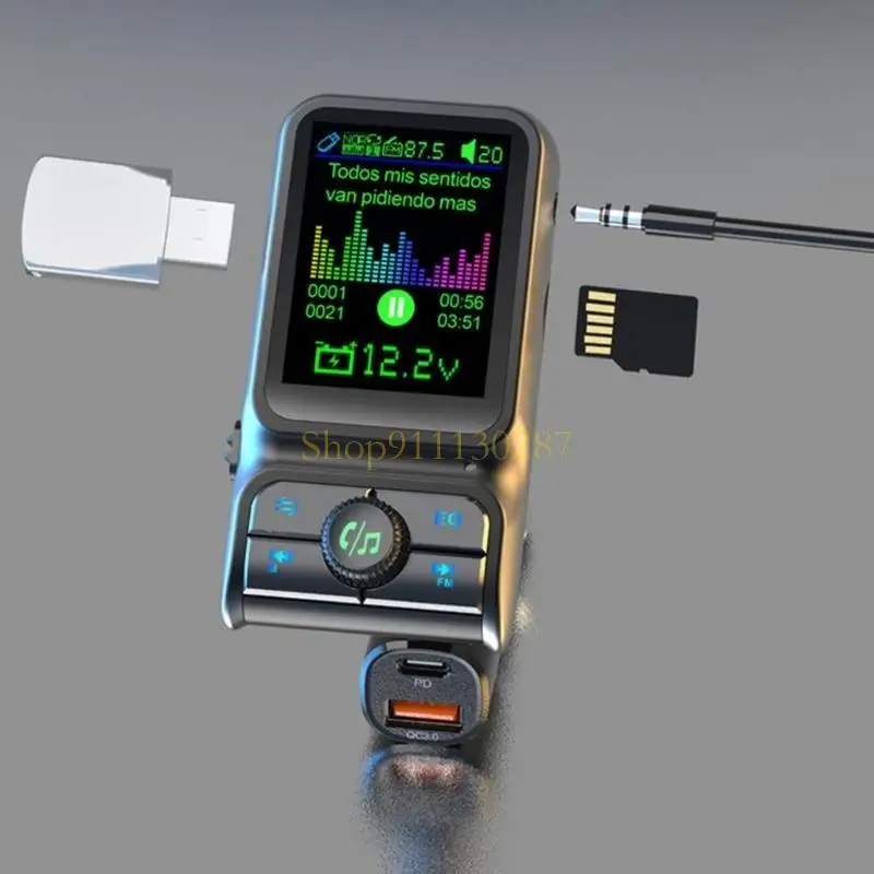 Transmisor FM para coche, adaptador de Radio de sonido EQ inalámbrico, pantalla a Color de 1,8 "para llamadas manos libres con carga rápida PD20W/QC3.0 - imagen 4