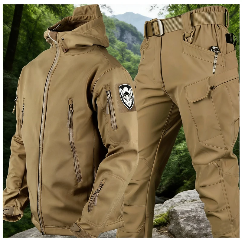 Chaquetas y pantalones de piel de tiburón Softshell para hombre, ropa para acampar al aire libre, senderismo, caza, cortavientos, invierno y otoño