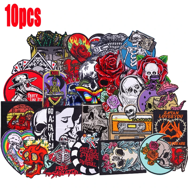 10/20/30/40/50 Uds. Parche bordado Punk al por mayor de alta calidad parches de calavera parches para planchar para ropa chaqueta apliques - imagen 3
