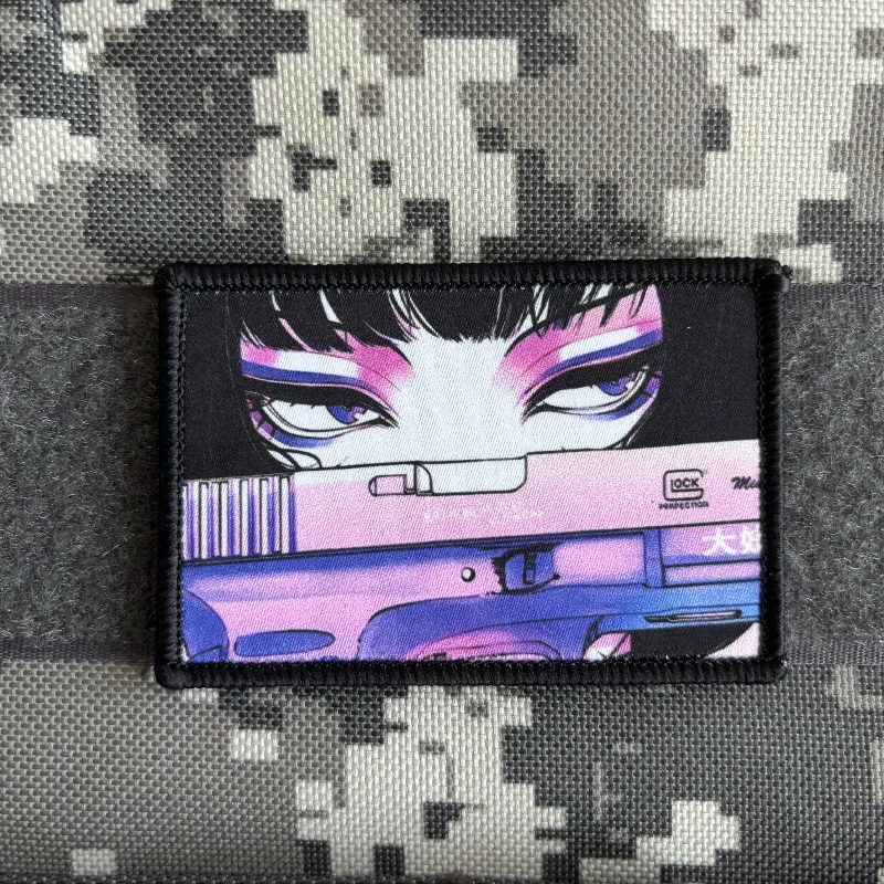 Parche táctico de Anime para niñas, insignia de moral de tirador japonés, parches de impresión, pegatina de mochila militar de gancho y bucle - imagen 3