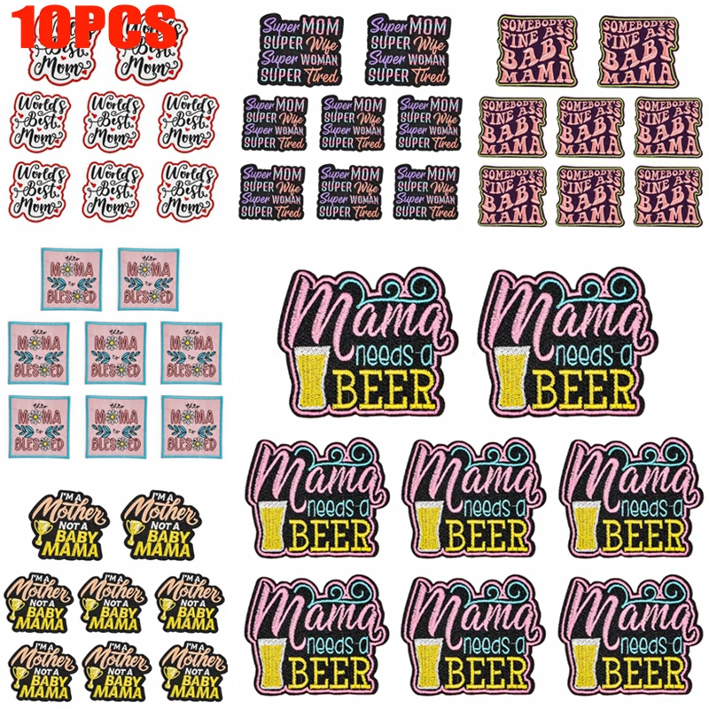 10 Uds. Venta al por mayor de parches bordados con letras de cerveza/inglés para mamá, parches con letras de dibujos animados, chaquetas, sombreros, coser DIY, parches para planchar - imagen 2