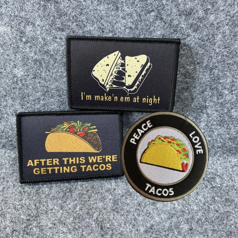 Parche de mochila táctica con bordado de Tacos de amor de la paz, insignia de moral de noche - imagen 2