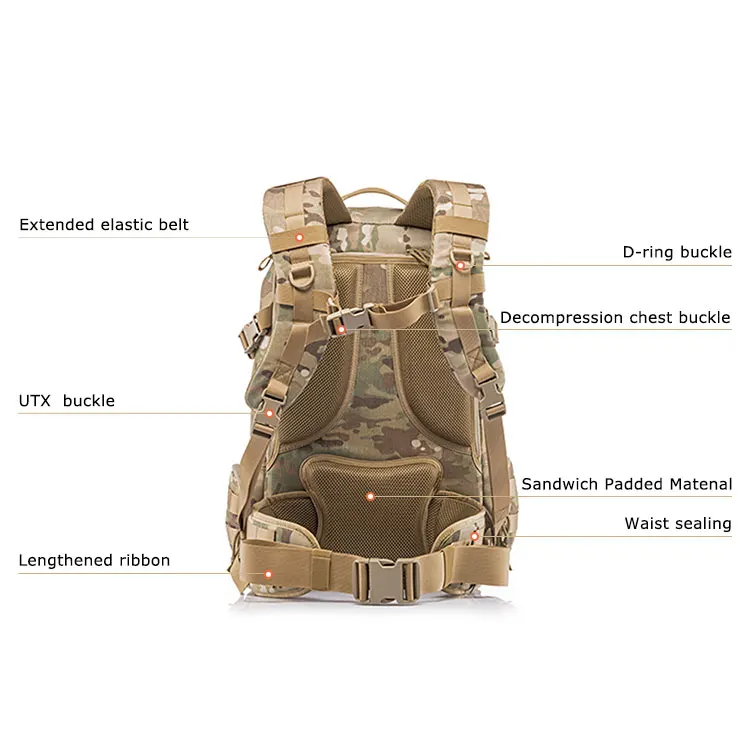 Yakeda Bolsa de senderismo 45L 1000D Nylon Camuflaje Deportes al aire libre Escalada Mochilas tácticas para hombres - imagen 5