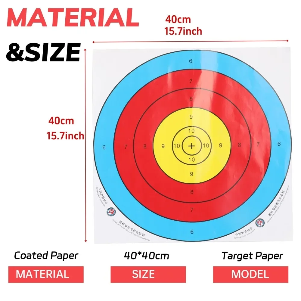 10X papeles de tiro con arco 40*40cm flecha adhesiva tiro con arco práctica de caza práctica de objetivo competición deportes para adultos - imagen 2