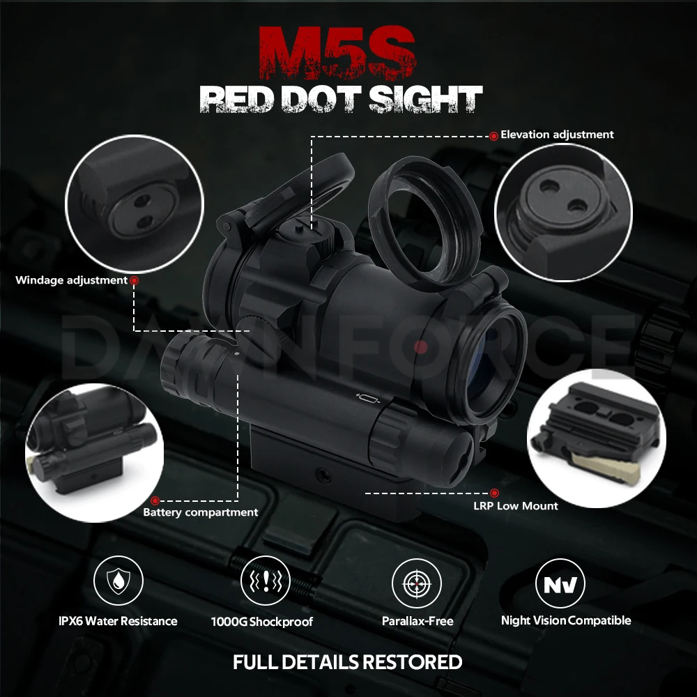 Mira M5S para caza Airsoft, marcas completas, Punto Rojo 2 MOA para Precisión y adquisición rápida de objetivo con soporte, nuevo - imagen 2