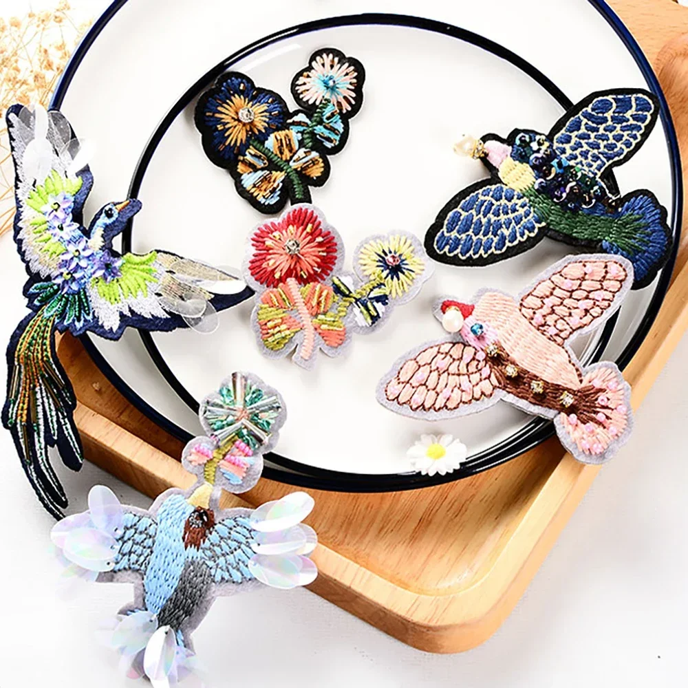 Parches de lentejuelas con cuentas de pájaros hechos a mano, pegatinas de tela para coser, apliques de pájaros, pegatina de lentejuelas 3D DIY en la ropa, decoración de abrigos - imagen 5