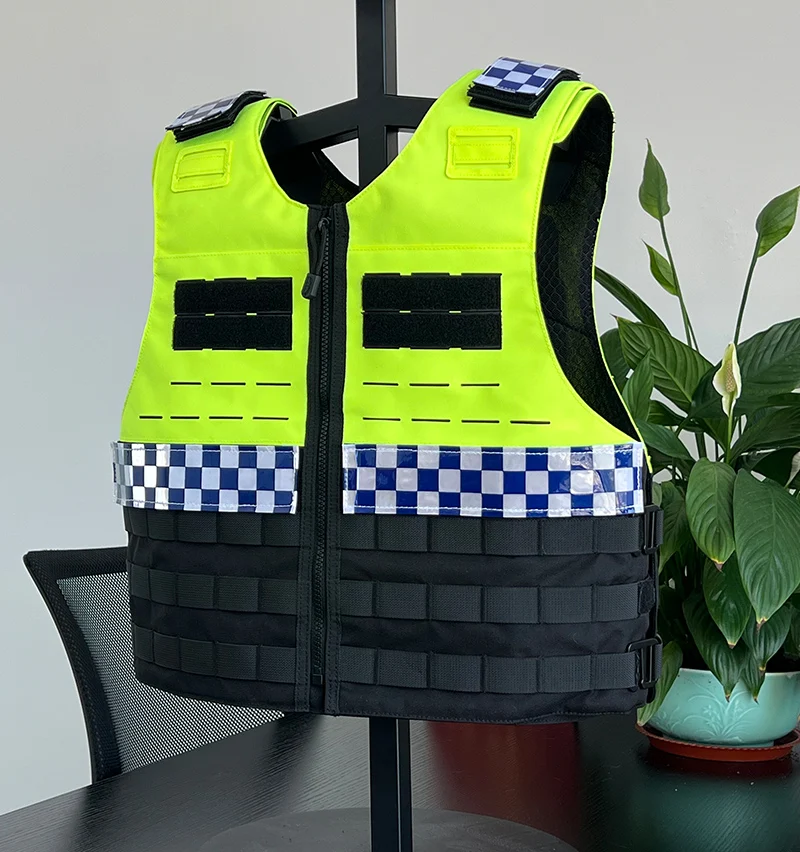 Chaleco reflectante verde fluorescente de reconocimiento, chaleco transpirable a prueba de puñaladas, chaleco protector completo multifuncional de liberación rápida - imagen 5