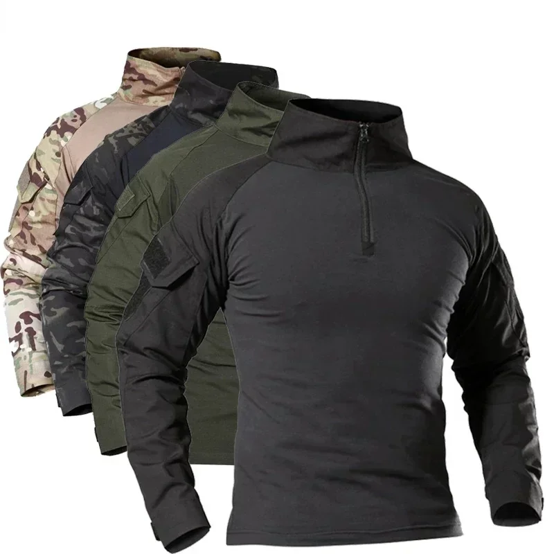 Camiseta de combate al aire libre para hombre, camisetas de manga larga para senderismo, camisas tácticas militares de algodón, Tops de caza Airsof resistentes al desgaste - imagen 2