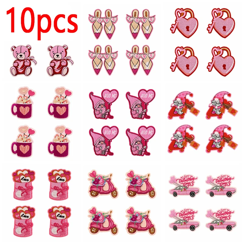 Parche bordado de dibujos animados de la serie rosa, 10 Uds., gran oferta, en chaquetas, mochila, calcomanía rosa DIY, cuenta de mano, parches para planchar para ropa
