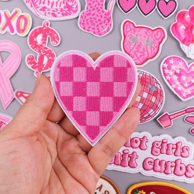 Parches bordados de dibujos animados rosas para pantalones vaqueros YK2, parche termoadhesivo para planchar, apliques para ropa, pegatinas con logotipo, chicas calientes - imagen 4