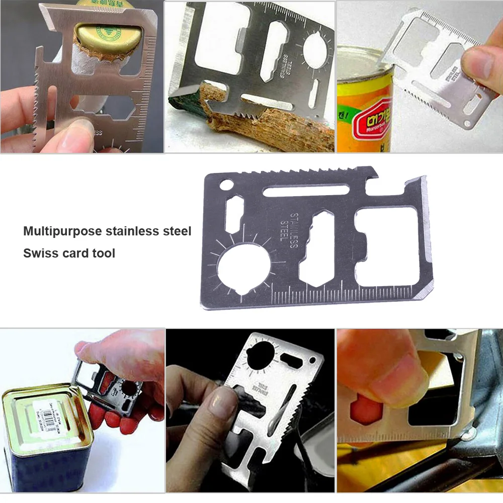 Kit de supervivencia 11 en 1, cuchillo multifunción, herramientas para acampar al aire libre, supervivencia, caza, tarjeta de crédito, plateado - imagen 2