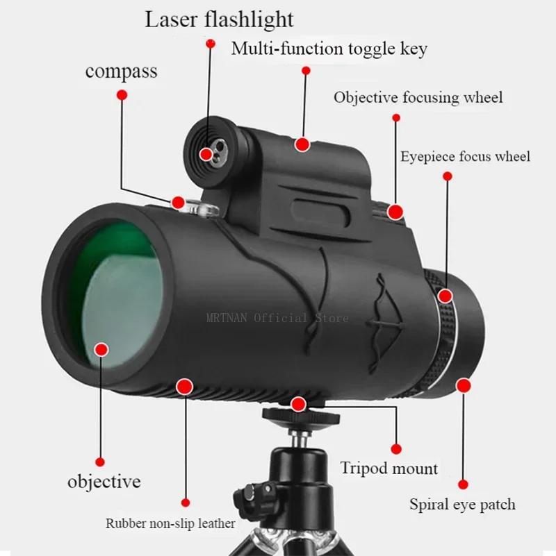 Potente telescopio Monocular HD de largo alcance, Zoom con trípode, Clip para teléfono, caza al aire libre, Camping, turismo, 50x60 - imagen 4