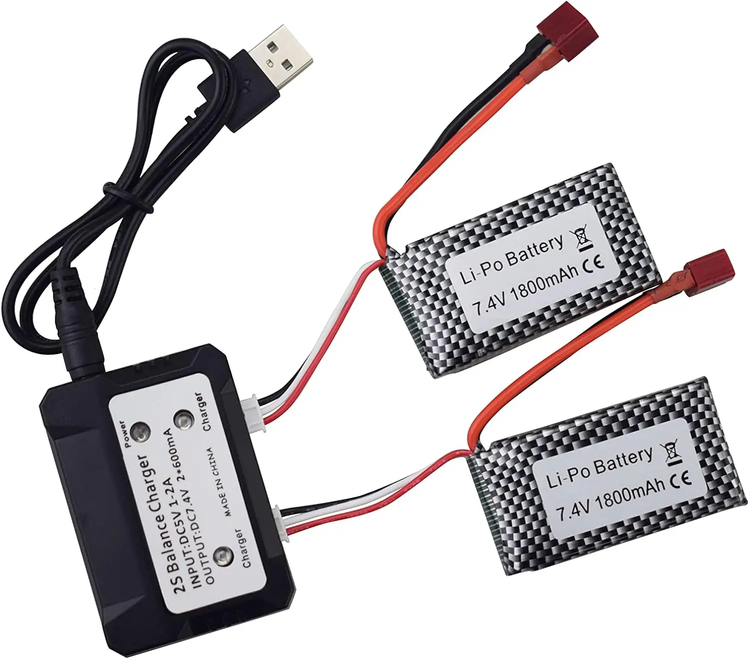 Batería Lipo con enchufe T de 7,4 V y 1800mah, cargador 2 en 1 para WLTOYS, A959-B, A969-B, A979-B, 144001 RC, vehículo todoterreno de alta velocidad - imagen 4