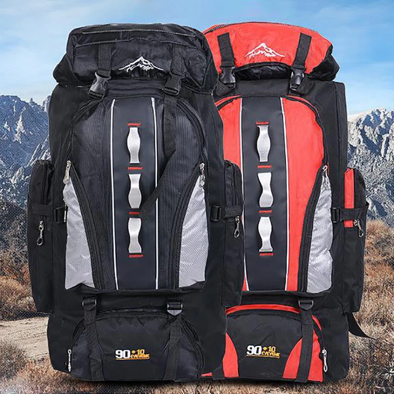 Mochilas de equipaje impermeables para hombre, bolsa de viaje de alta capacidad, portátil, táctica para acampar, color negro, 90L - imagen 4