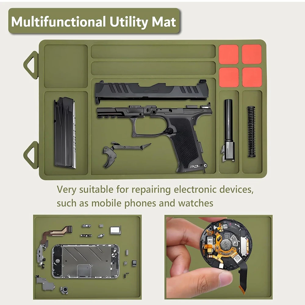 Estera de limpieza de pistola táctica, almohadilla de mantenimiento de pistola magnética con bandeja de piezas organizadoras, estera protectora de pistola de goma antideslizante - imagen 4