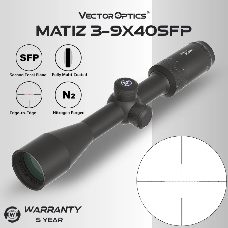 Vector Optics 3-9X40Sfp Mil Rifle Scope Matiz Tubo de 25,4 mm para caza 1/10 MIL
