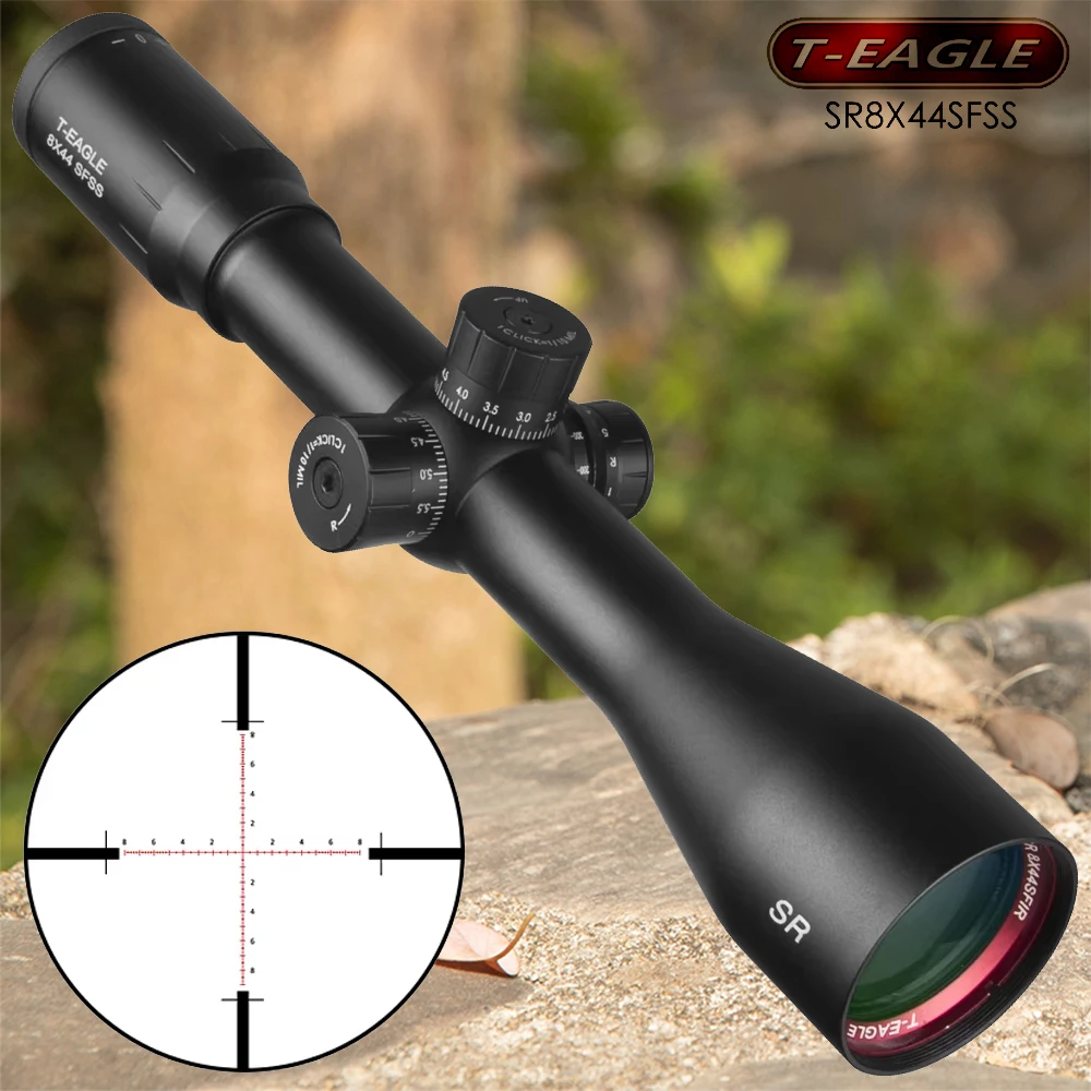 Mira óptica T-Eagle SR 8X44 SFSS, retícula grabada de vidrio rojo iluminada con bloqueo de viento, reinicio de mira de Rifle táctica, nuevo - imagen 2